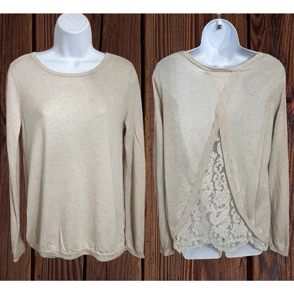 Joie Marianna Pullover Sweater Sz M Cream Split Lace Back Cashmere Wool Blend